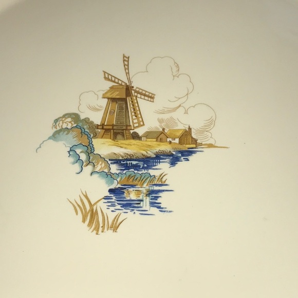 Universal Cambridge Pottery Windmill Platter Pie Plate  Dutch Scene 22 Karat - Picture 6 of 16